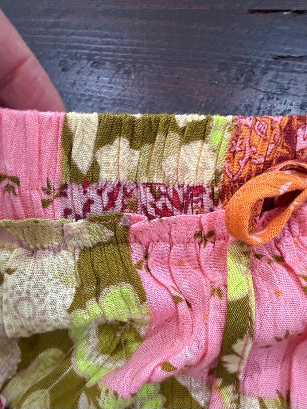Easel Patchwork Wide Leg Pants M Pink Orange Boho Festival Floral Rayon Lounge - Picture 12 of 15